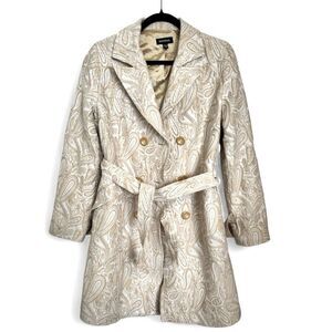 True Vintage Bebe Gold Embroidered Brocade Jacket Trench Coat Size M